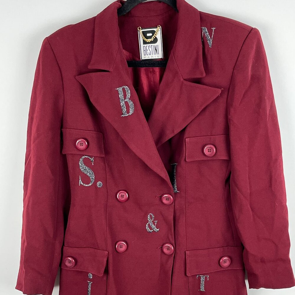 Bestini Paris Blazer Jacket Size M Burgundy Long Sleeve Double Breasted 4 Button